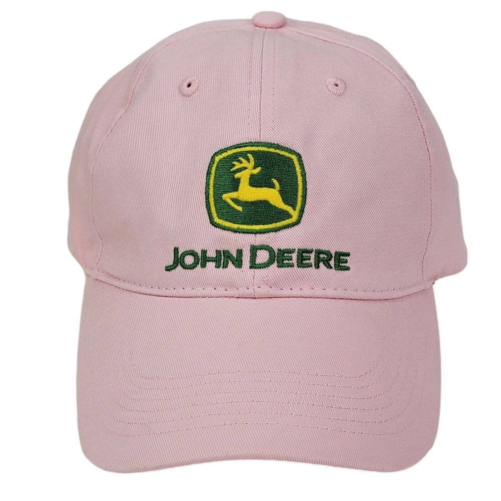John Deere Logo Hat Women OS Pink Cotton Embroidered Adjustable Baseball Cap SEO